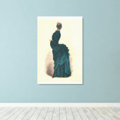 Antieke Victoriaanse Modeplaat: Teal Rococo-jurk Canvas Afdruk (Insitu (Houten vloer))