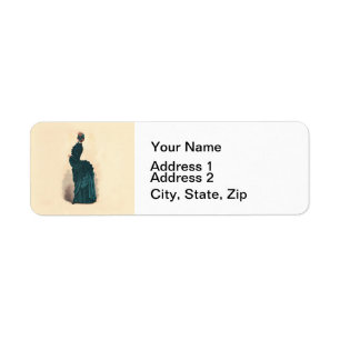 Antieke Victoriaanse Modeplaat: Teal Rococo-jurk Etiket