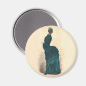 Antieke Victoriaanse modeplaat: Teal Rococo-jurk Magneet (Voorkant / Achterkant)