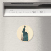 Antieke Victoriaanse modeplaat: Teal Rococo-jurk Magneet (Insitu (Vaatwasser))