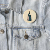 Antieke Victoriaanse modeplaat: Teal Rok met Bustl Ronde Button 5,7 Cm (In situ)