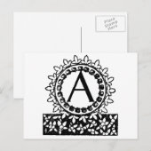 Antieke Victoriaanse Monogram Letter A Briefkaart (Voorkant / Achterkant)