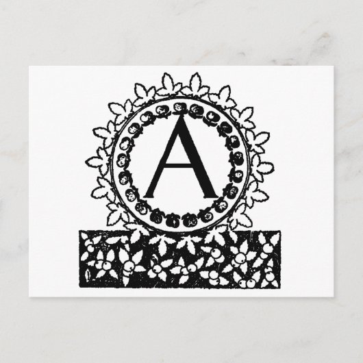 Antieke Victoriaanse Monogram Letter A Briefkaart (Voorkant)