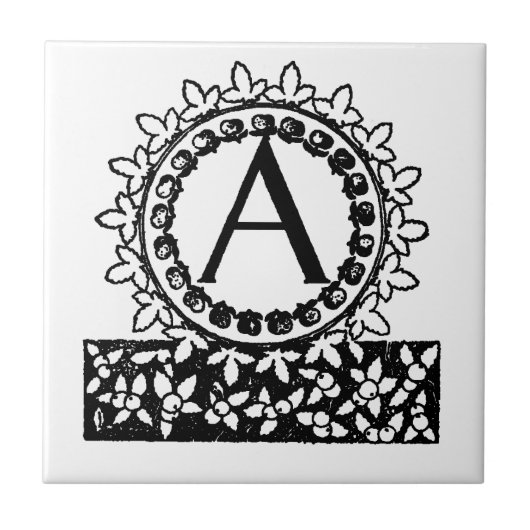Antieke Victoriaanse monogram letter A Tegeltje (Voorkant)