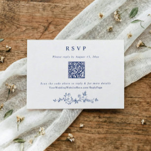 Antieke Victoriaanse Navy Blauwe Trouw QR Code RSVP Kaartje
