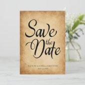 Antieke Victoriaanse Oude Perkament Trouw RSVP Kaart (Staand voorkant)