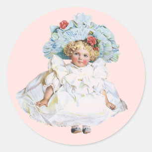 Antieke Victoriaanse pop van babymeisje, Pasen jur Ronde Sticker