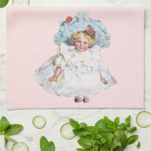 Antieke Victoriaanse pop van babymeisje, Pasen jur Theedoek