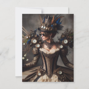 Antieke Victoriaanse Steampunk Klokwerk Tijd Dame Briefkaart