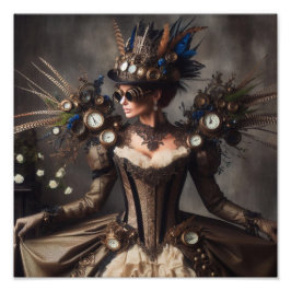 Antieke Victoriaanse Steampunk Klokwerk Tijd Dame Foto Afdruk