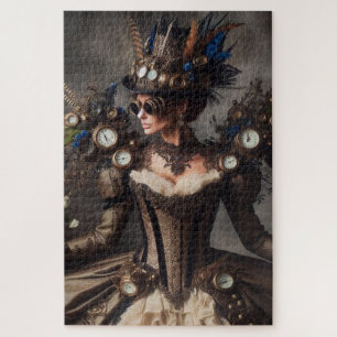 Antieke Victoriaanse Steampunk Klokwerk Tijd Dame Legpuzzel