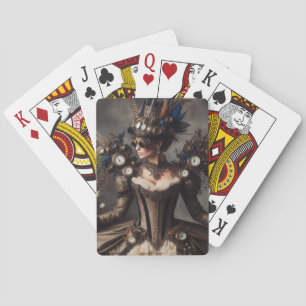 Antieke Victoriaanse Steampunk Klokwerk Tijd Dame Pokerkaarten