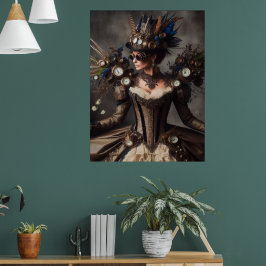 Antieke Victoriaanse Steampunk Klokwerk Tijd Dame Poster