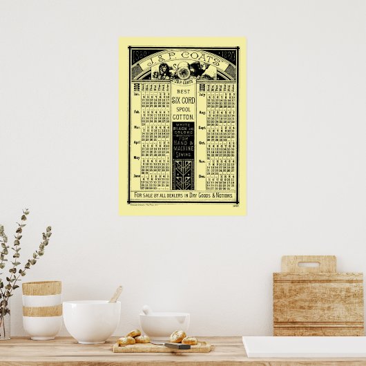 Antieke Victoriaanse Tijdperk 1880 Spoelkalender Poster (Keuken)