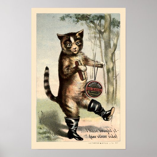 Antieke Victoriaanse Tijdperk Kat In Laarzen Adver Poster (Voorkant)