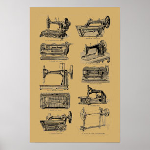 Antieke Victoriaanse Tijdperk Naaimachine Illustra Poster