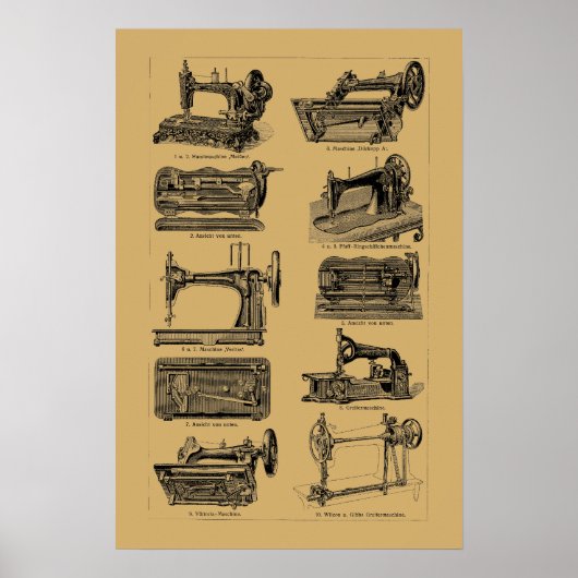 Antieke Victoriaanse Tijdperk Naaimachine Illustra Poster (Voorkant)