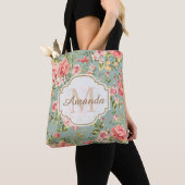 Antieke Victoriaanse Tuin Bloemige Monogram Naam Tote Bag (Dichtbij)