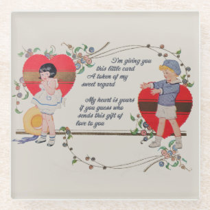 Antieke Victoriaanse Valentijnkaart Kunst Retro Ki Glazen Onderzetter