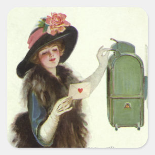 Antieke Victoriaanse Valentijnsdag Vrouw Liebesbri Vierkante Sticker