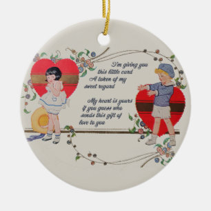 Antieke Victoriaanse Valentijnskaart Kunst Retro K Keramisch Ornament