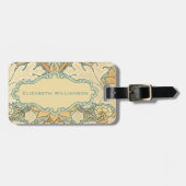 Antieke Victoriaanse William Morris St. James bloe Bagagelabel (Voorkant horizontaal)