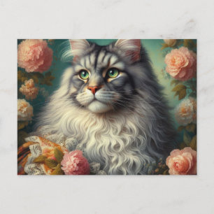 Antieke Victoriaanse Zilveren Maine Coon Kat  Briefkaart