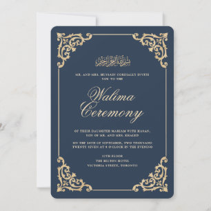 Antieke Vintage Barok Navy Blauwe Walima Ceremonie Kaart