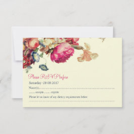 Antieke Vintage Bloem Bruiloft RSVP Kaart
