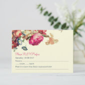 Antieke Vintage Bloem Bruiloft RSVP Kaart (Staand voorkant)