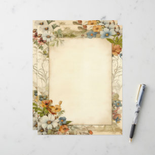 Antieke Vintage Bloemige Junk Journal Briefpapier