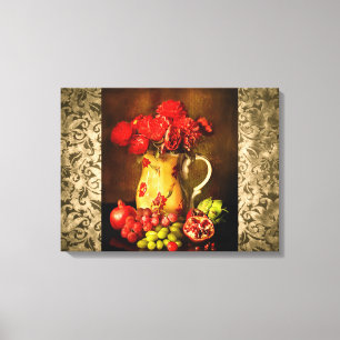 Antieke Vintage Fruit- en Bloemenschildering op Ca Canvas Afdruk