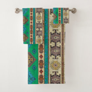 Antieke Vintage Groen Blauw Kilim Turks Bad Handdoek