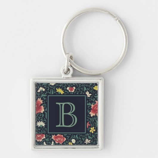 Antieke Vintage Mooie Bloem Initialen Sleutelhanger (Voorkant)