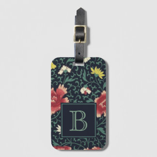 Antieke Vintage Mooie Bloemige Monogram Bagagelabel