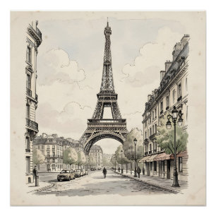 Antieke vintage reisillustratie van Parijs Perfect Poster