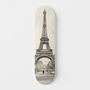 Antieke vintage reisillustratie van Parijs Persoonlijk Skateboard