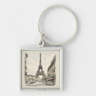 Antieke vintage reisillustratie van Parijs Sleutelhanger