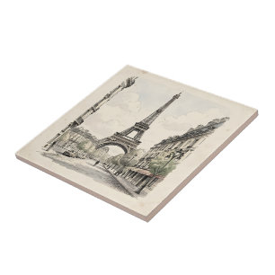 Antieke vintage reisillustratie van Parijs Tegeltje