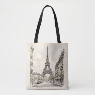 Antieke vintage reisillustratie van Parijs Tote Bag