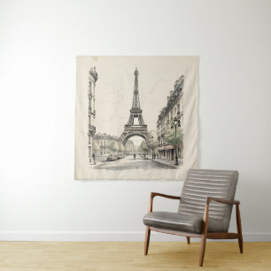Antieke vintage reisillustratie van Parijs Wandkleed