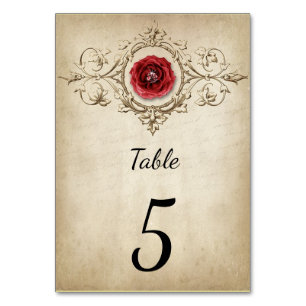 Antieke Vintage Rode Roos Tafel Nummerkaart Kaart