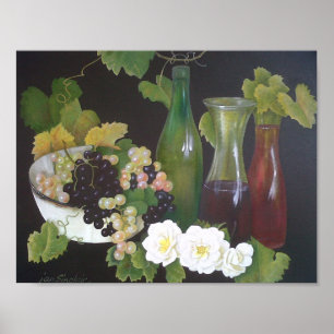 Antieke vintage wijn olieverfschilderij op doek poster