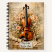 Antieke Viool Bloem Compositie Notitieboek (Voorkant)