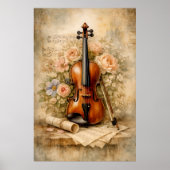 Antieke Viool Bloemcompositie Poster (Voorkant)