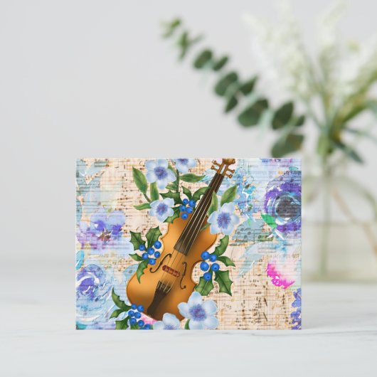 Antieke Viool met Bloemendesign Briefkaart (Staand voorkant)