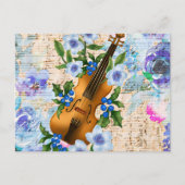 Antieke Viool met Bloemendesign Briefkaart (Voorkant)