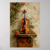 Antieke Viool met Rozen Poster (Voorkant)