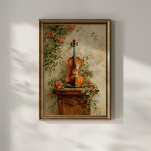Antieke Viool met Rozen Poster