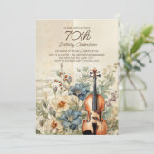 Antieke Viool Stofblauwe Bloemen 70e Verjaardag Kaart (Staand voorkant)